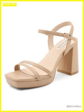 Chunky Block Heel Platform Sandals 3.5 Inch High Heel Ankle Strap Square Open